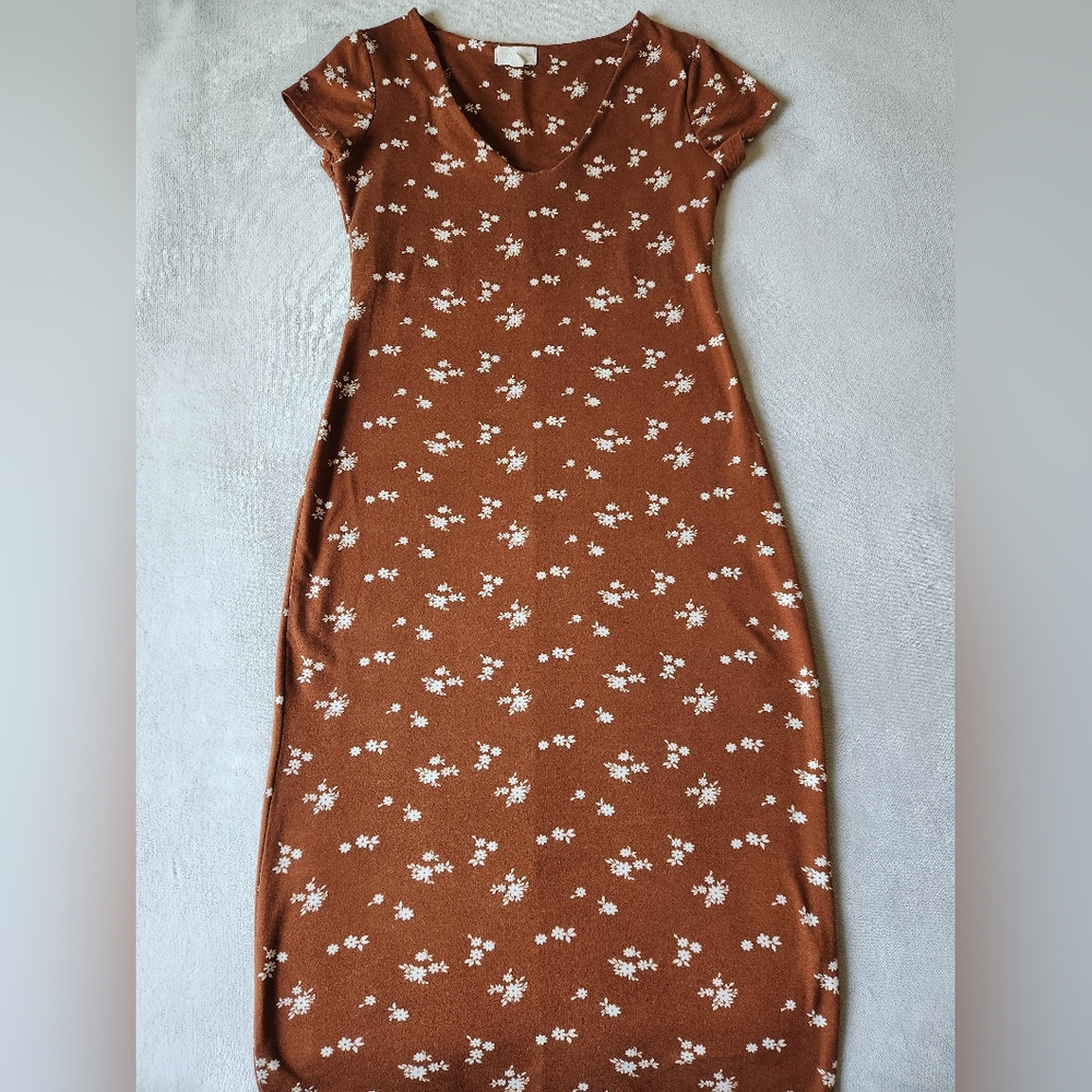 Floral Brown Midi Dress